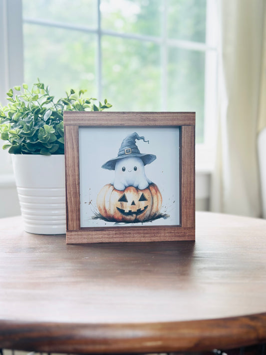Cute Ghost in Jack O’ Lantern Sign