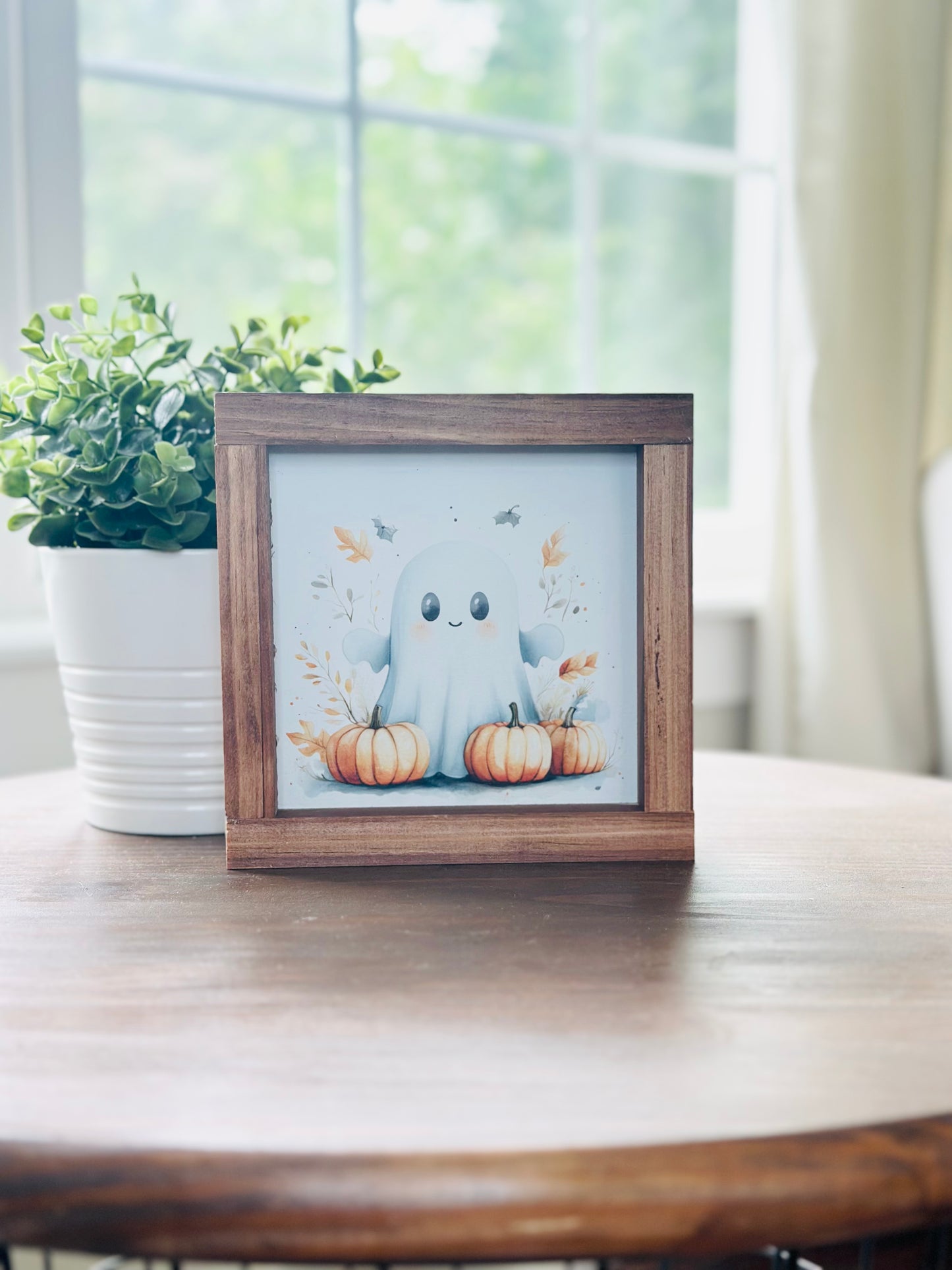 Cute Ghost with Pumpkins Sign
