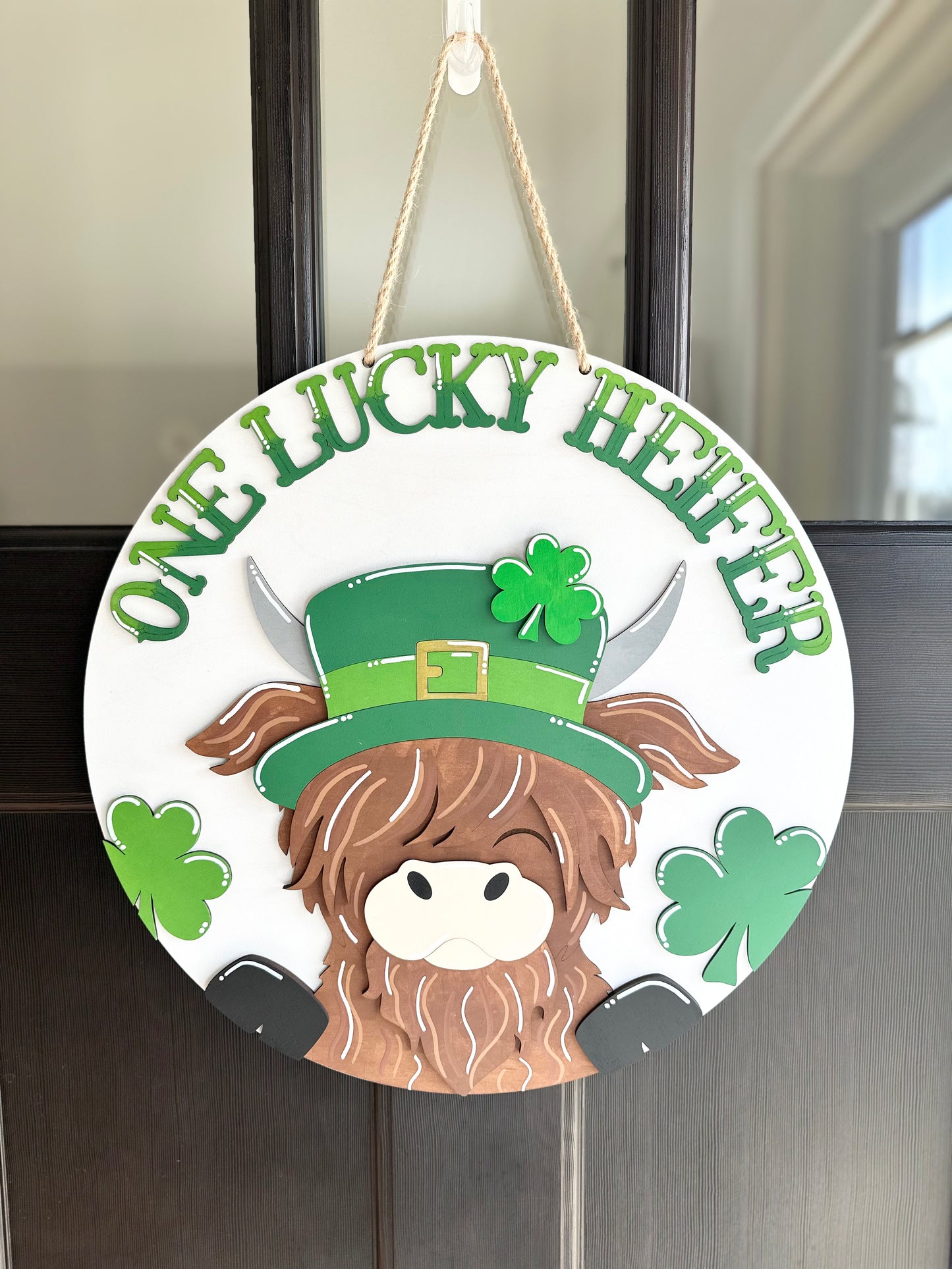 Highland Cow One Lucky Heifer Door Hanger