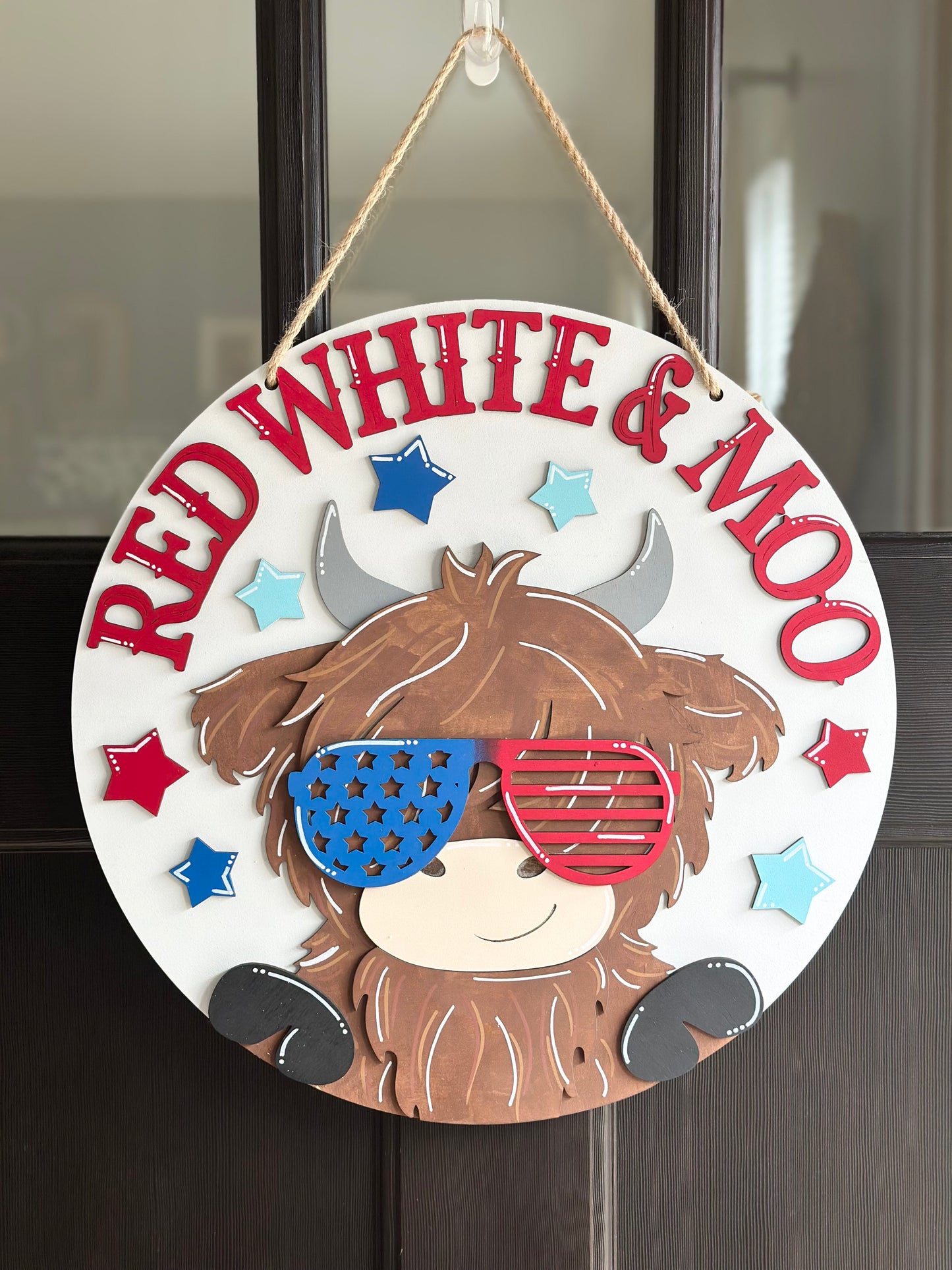 Highland Cow Red White & Moo Door Hanger