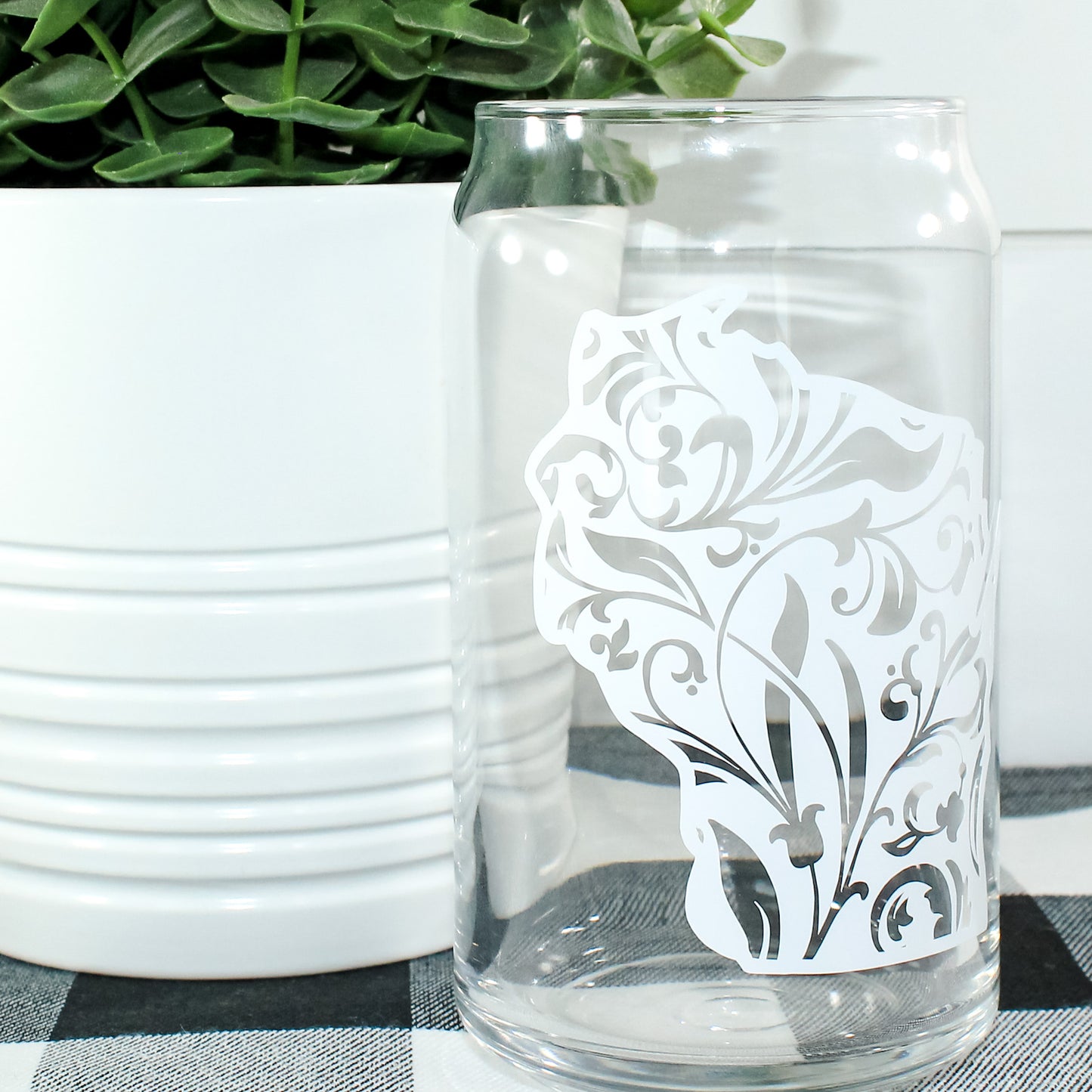 Floral WI Can Glass Tumbler