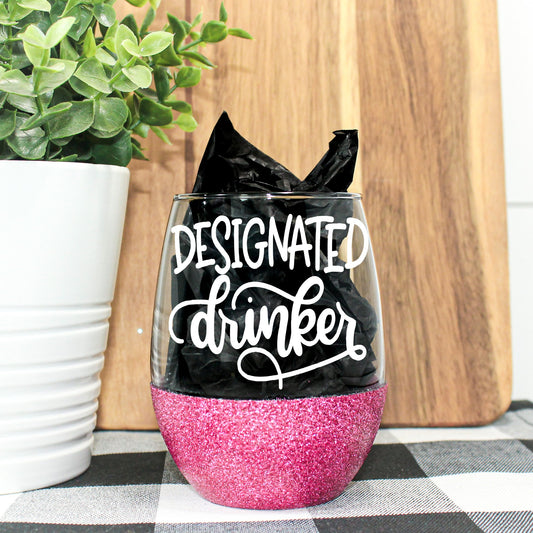 Designated Drinker Glitter Wine Glass