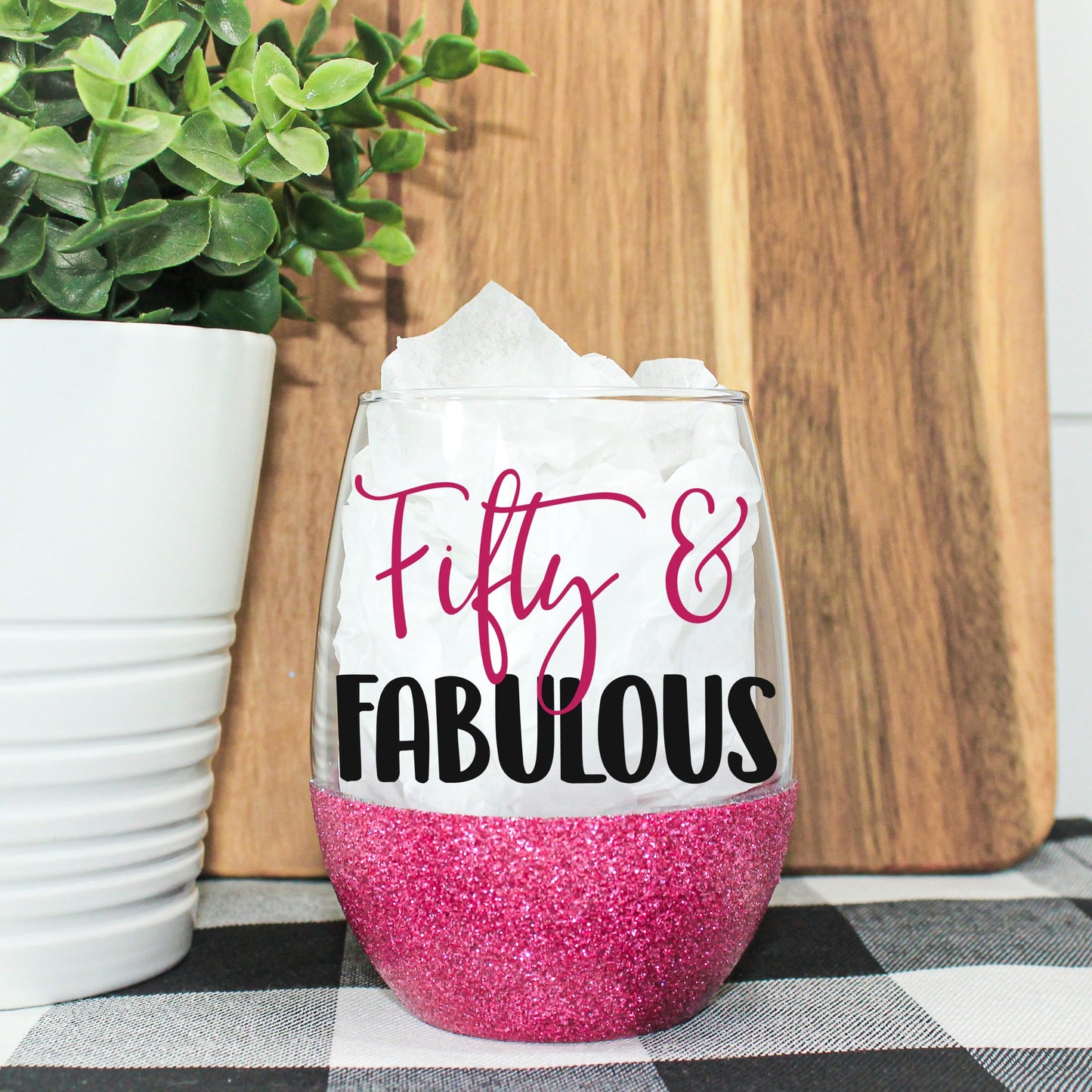 Fiftieth Birthday Glitter Wine Glass