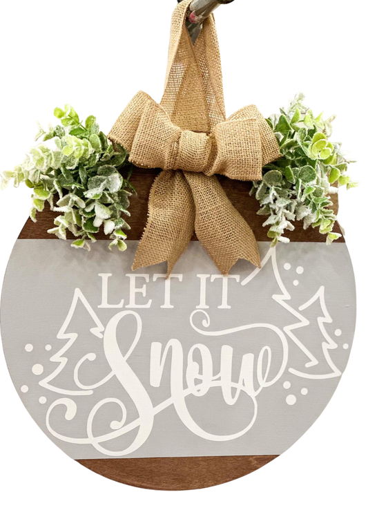 Let It Snow Wooden Round Door Hanger